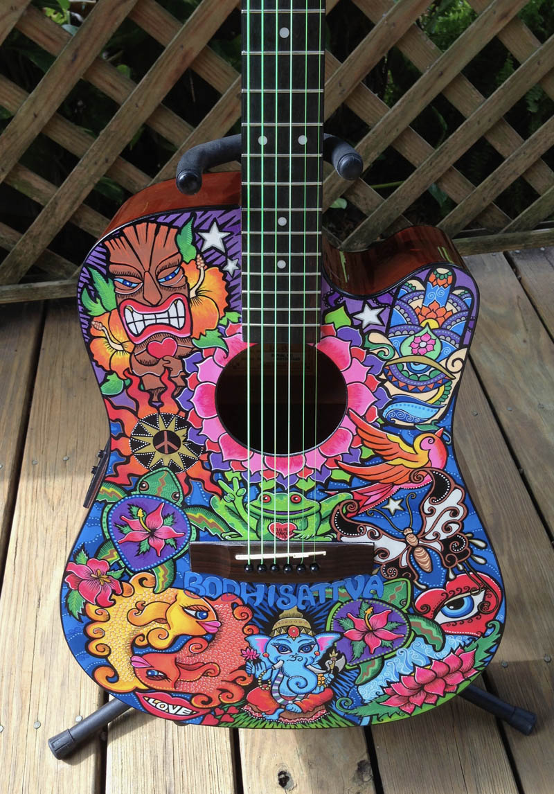 painted guitar with custom design