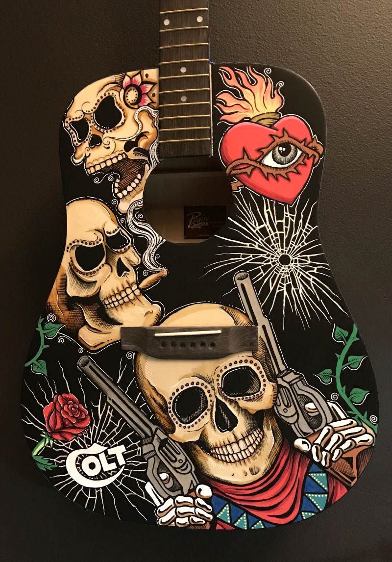 painted guitar with custom design