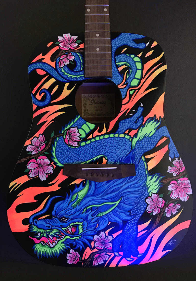 painted guitar with custom design