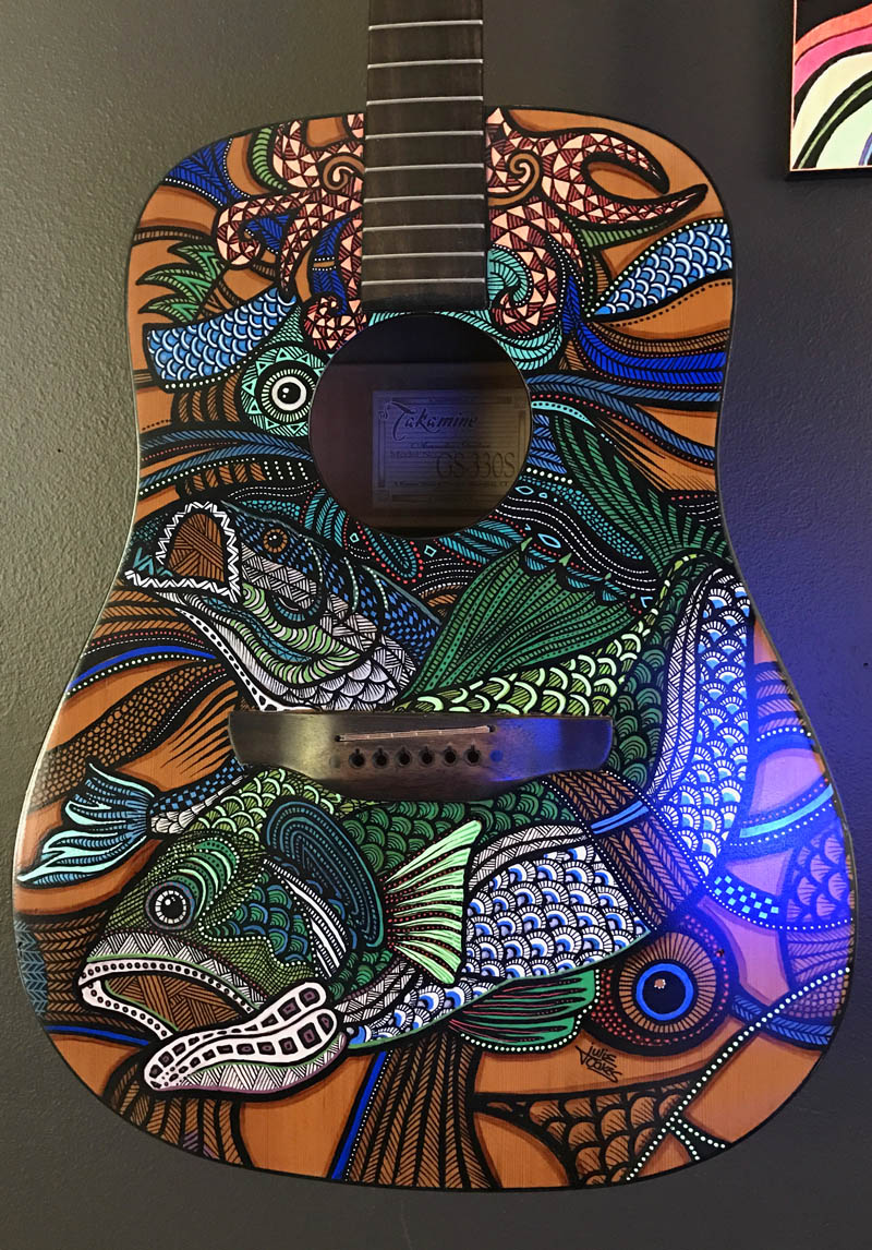 painted guitar with custom design