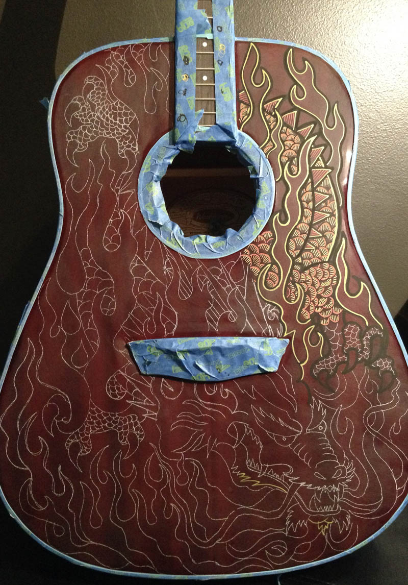 painted guitar with custom design