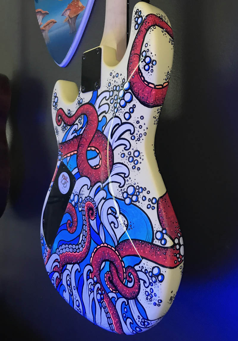 painted guitar with custom octopus design